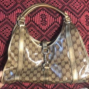 Gucci Crystal Monogram Gold Canvas Shoulder Bag